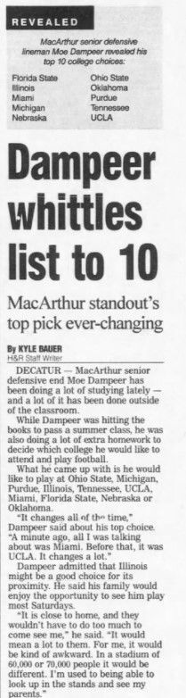 Moe Dampeer Top 10 Colleges August 19 2002